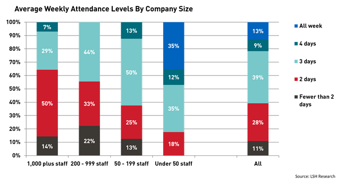 Average Weekly Attendance Levels By Company Size